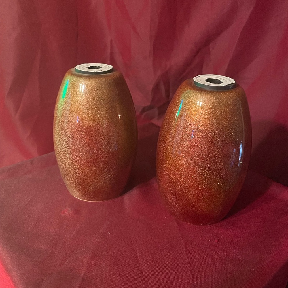 Decorative Metallic Rust Orange Ceramic Vases - Pair